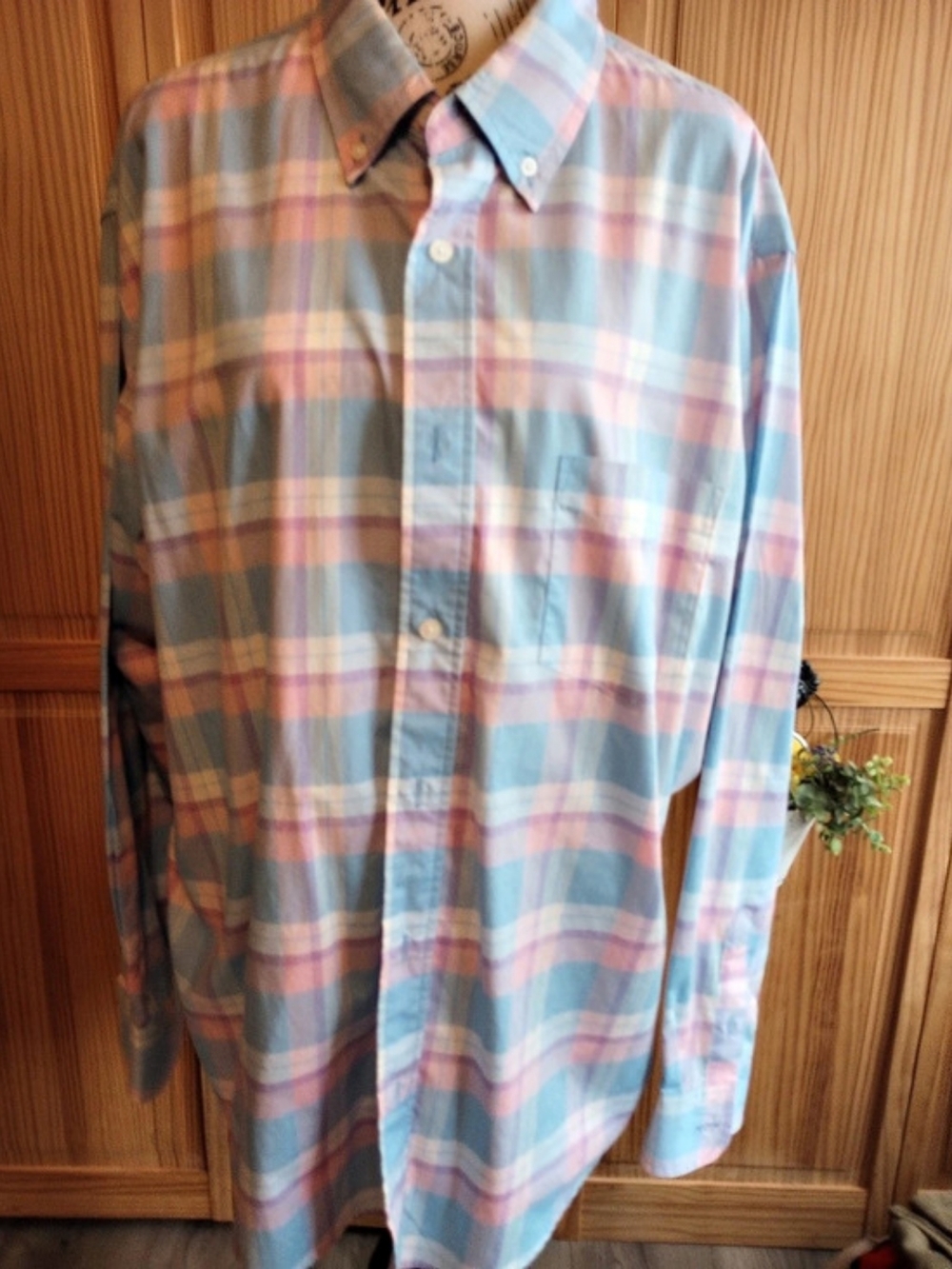 Saddlebred Plaid Cotton Button Down Shirt Size XL Like New